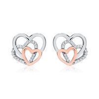 pendientes corazones plata 925 circonita rosa