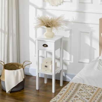 Mesa Auxiliar Con Cajón Y Estante De Mdf Homcom 30x30x75 Cm-blanco