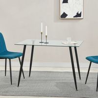 mesa de cristal hyrynsalmi versatil con 4 patas de acero 110 x 70 x 75 cm - transparente y negro encasa