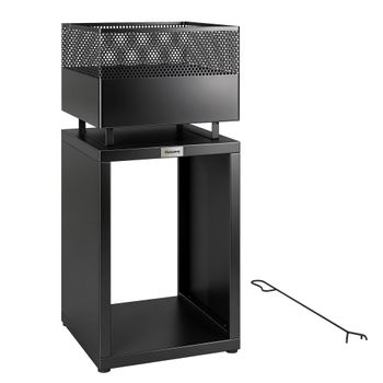 Outsunny Brasero 39 x 39 x 87 cm brasero con almacenamiento para leña rejilla para carbón patas ajustables, Negro   Aosom España