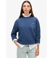 superdry para mujer w2012154a sudadera de corte holgado con logotipo metalizado luxe azul xl casual algodon sostenible