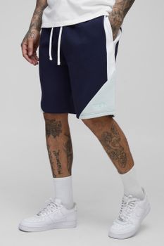 Pantalón Corto Tall Man Holgado De Tela Jersey Con Colores En Bloque, Azul