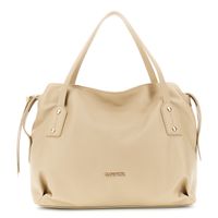 bolso de compras con efecto piel granulada suave y aplicaciones de remaches metalicos beige