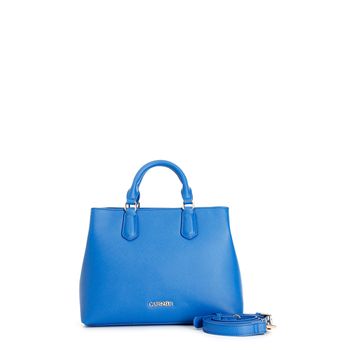 bolso baúl de material con efecto saffiano blue