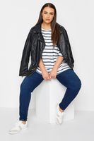 yours top suave blanca de rayas azules manga fracesa mujer curvy y tallas grandes yours