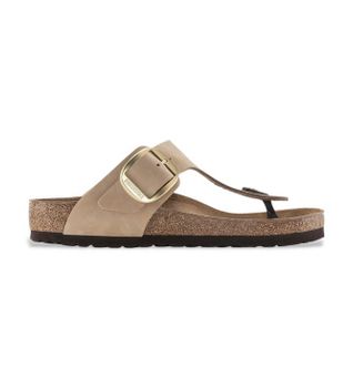 Birkenstock para mujer. 1024007 Sandalias de Piel Nobuck Gizeh Big Buckle (Ajuste Estrecho) marrón (38), Plano, Ninguno, Casual