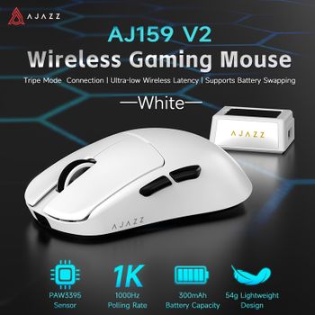 Ratón Inalámbrico para Juegos AJAZZ AJ159 V2 Tri-Mode, Ultra-Ligero de 54g, Sensor PAW3395, Batería Extraíble de Cambio Rápido, Interruptores Intercambiables en Caliente, 32000DPI de Baja Latencia