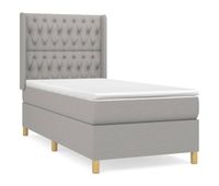 cama box spring con colchon tela gris claro 100x200 cm diseno de botones