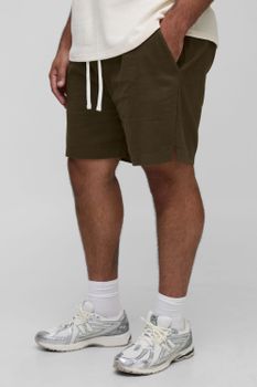Plus Elasticated Waist Baggy Fit Split Hem Shorts, Verde