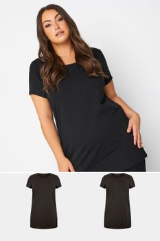 Yours Juego 2 Camiseta Negras Largas, Mujer Curvy Y Tallas Grandes, Yours