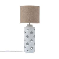 lampara de mesa de ceramica y tela makalu blanco