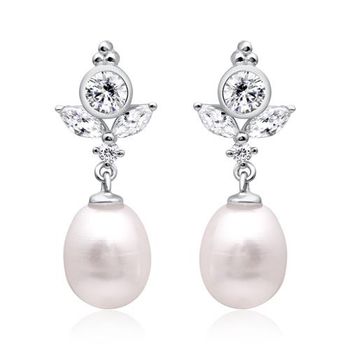 Pendientes de plata 925 con perla y circonita