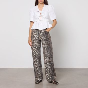 Ganni Washed Cotton-Blend Poplin Tie Strap Blouse - EU 38/UK 10
