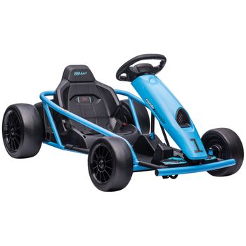 HOMCOM Go Kart Eléctrico para Niños, Función de Drift, Bocina, Música, Cinturón de Seguridad, Arranque Suave, Azul/Negro   Aosom España