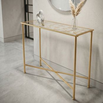 Consola de metal dorado con mariposas cm 100x35x80