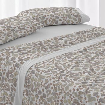 Juego De Sábanas 50% Algodón Botánico Cama De 150 Cm - Gris - Burrito Blanco