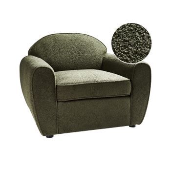 Sillón Moderno Tapizado De Tela Bouclé Respaldo Acolchado Grueso Verde Oscuro Ellede