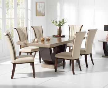 Raphael 170cm Brown Pedestal Marble Dining Table with Alpine Chairs