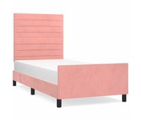 estructura de cama con cabecero de terciopelo rosa 90x200 cm rayas horizontales