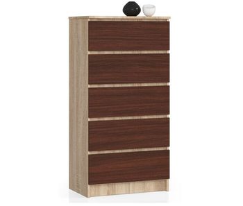 Cómoda akord k60 roble sonoma 60 cm 5 cajones frente en color wenge 60x40x121 cm