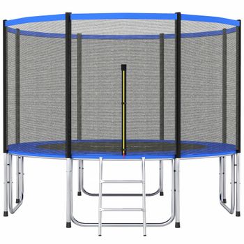 SPORTNOW Cama Elástica Exterior Ø366 cm Trampolín para Niños con Red de Seguridad Escalera y Acolchado de Muelles Azul
