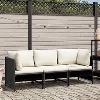 sofa de jardin de 3 plazas  sofa de exterior con cojines ratan sintetico negro
