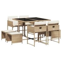 set comedor de jardin 9 piezas  mueble de jardin con cojines ratan sintetico beige