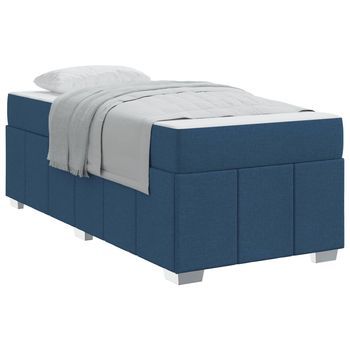 Cama Individual | Cama Para Adulto | Estructura De Cama Con Colchón Azul 90 X 200 Cm Tela