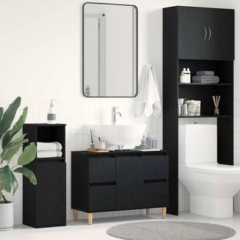 Vidaxl Gabinete De Lavabo Para Baño Roble Negro 80 X 33 X 60 Cm