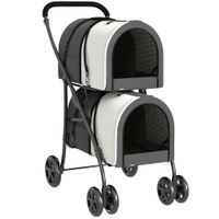 pawhut carrito doble para perros gatos plegable con 2 transportines extraibles con cinturon y cojines 66x50x98cm gris oscuro