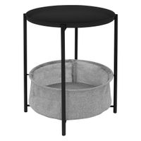 mesa redonda o 46 x al 51 cm negro metal con ceste de tela y bandeja