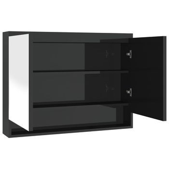 Armario De Baño | Mueble De Baño Con Espejo Mdf Negro Brillante 80x15x60 Cm