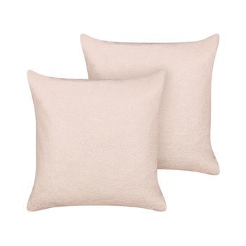 Conjunto De 2 Cojines Decorativos De Bouclé Con Relleno Funda Extraíble 60 X 60 Cm Rosa Leuzea