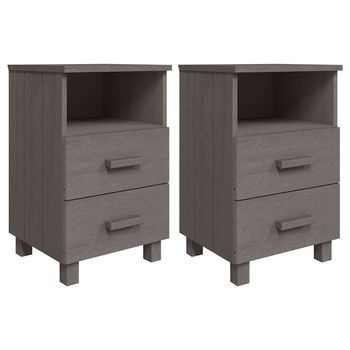 Juego De 2 Mesitas De Noche - Mesillas Pino Macizo Gris Claro 40x35x62 Cm Mc5536