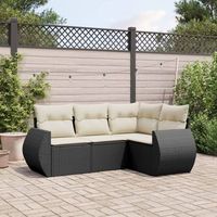 conjunto de sofas jardin 4 uds  mueble jardin mesa y sillas con cojines ratan sintetico negro cfw651498