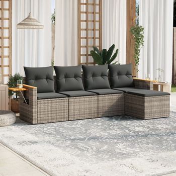 Conjunto De Sofás Jardín Con Cojines 5 Uds | Mueble Jardin Mesa Y Sillas Ratán Sintético Gris Cfw929908