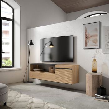 Mueble tv efecto madera roble 150x35x45cm colgado