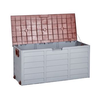 Arcón Para Jardín Caja De Almacenamiento Gris Y Marrón 112 X 50 Cm Ruedas De Plástico Asas Locarno