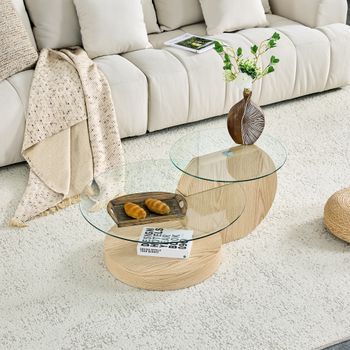 Mesa De Centro De Cristal De Dos Niveles, Mdf, 90 X 70 X 44 Cm