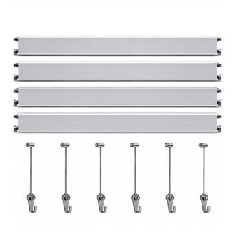 Colgar Cuadros Sin Agujeros Pack 6 Metros Eurohang Guías Aluminio Plata Mate 150 Cm Cable Acero Ganchos Tornillo Plus Clips Tapas Tornillos