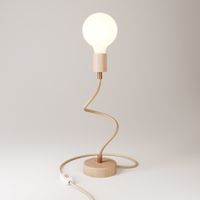 lampara de mesa articulada de madera con luz difusa