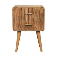 mueble de mesilla de noche de madera maciza artesanal con barra en t y patas de castano estriadas