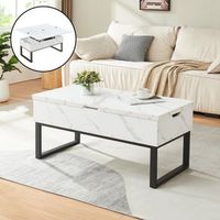 mesa de centro rauli con tablero elevable 100x50x47 cm - efecto marmol blanco encasa