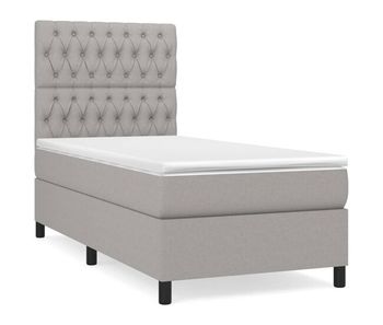 Cama box spring con colchón tela gris claro 90x200 cm diseño de botones