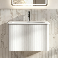 mueble de bano suspendido de 60 cm con lavabo de resina mineral blanco y apertura a presion