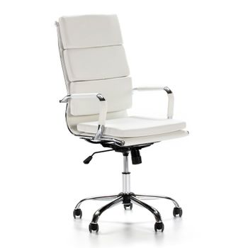 Sillón de oficina reclinable blanco, piel sintética, altura ajustable