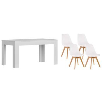 Pack Mesa Extensible De Comedor O Cocina Blanco + 4 Sillas Nordic Blanco