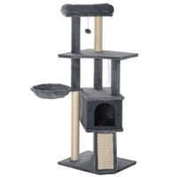 pawhut arbol rascador para gatos arbol para gatos 127 cm con cueva hamaca cama plataformas rampa de sisal bola colgante gris