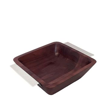 Ensaladera de madera con asas plateadas 25x25x8 cm
