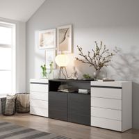 comoda efecto madera blanco y negro 214x35x75cm